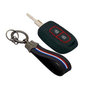 Keyzone striped key cover and keychain fit for : Kwid, Duster, Triber, Kiger remote key (KZS-07, KZS-Keychain)