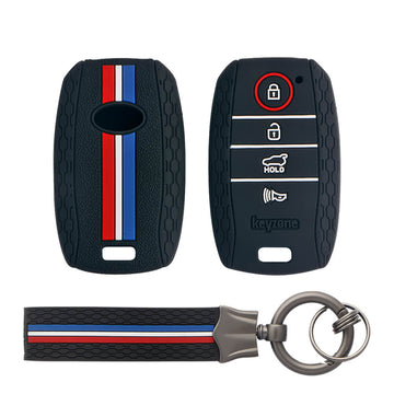 Keyzone striped key cover and keychain fit for : Seltos 4 button smart key (KZS-10, KZS-Keychain)