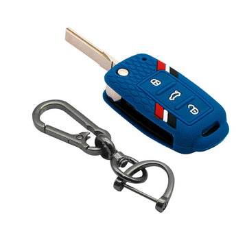 Keyzone striped key cover and keychain fit for : Polo, Vento, Jetta, Ameo 3b flip key (KZS-11, Zinc Alloy Keychain)