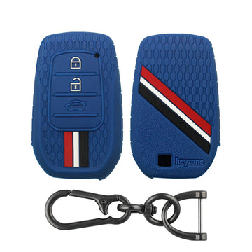 Keyzone striped key cover and keychain fit for: nvicto, IInnova Crysta, Innova HyCross, Fortuner, Hilux, Fortuner Legender 2/3 button smart key (KZS-20, ZincAlloy keychain)