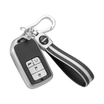 Keyzone leather TPU key cover & keychain for City, Civic, WR-V 5 button smart key (LTPU24_5b, LTPUKeychain)
