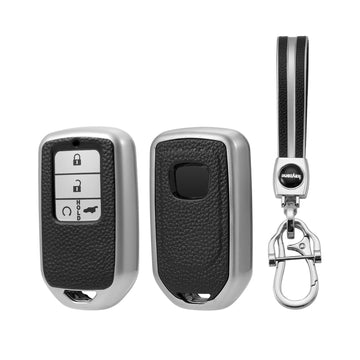 Keyzone leather TPU key cover & keychain for City, Civic, WR-V 5 button smart key (LTPU24_5b, LTPUKeychain)