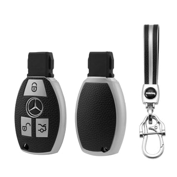 Keyzone leather TPU key cover for Mercedes Benz: C E M S CLS CLK GLK GLC G Class 3 button smart key (LTPU54_3b, LTPUKeychain)