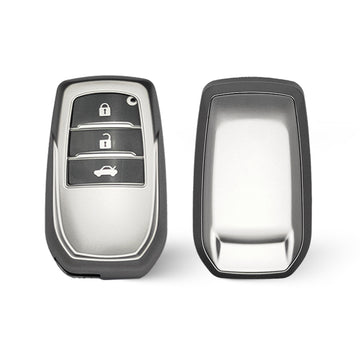 Keyzone TPU key cover & metal alloy key holder for Toyota Fortuner, Legender, Land Cruiser, Suzuki Invicto 3 button smart key (GMTP18_3b, MAH Key Holder)