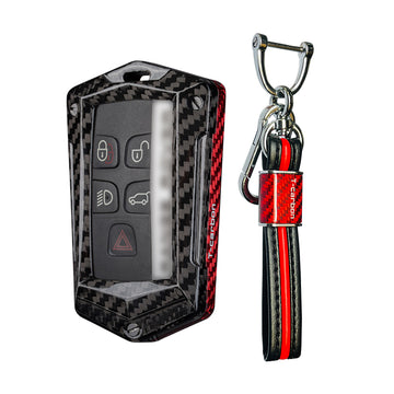 T-carbon genuine carbon fibre key cover and keychain Compatible for Jaguar / Range Rover Evoque Velar Discovery LR4 Land Rover Sport XF XJ XE F-PACE F-Type 5 Button Smart Key