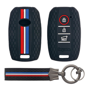 Keyzone striped key cover and keychain fit for : Seltos 3 button smart key (KZS-09, KZS-Keychain)