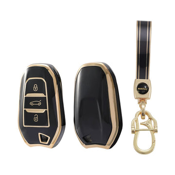 Keyzone TPU Key Cover and Keychain For Citroen : Citroen C5 Air Cross 3 Button Smart Key (TP66)