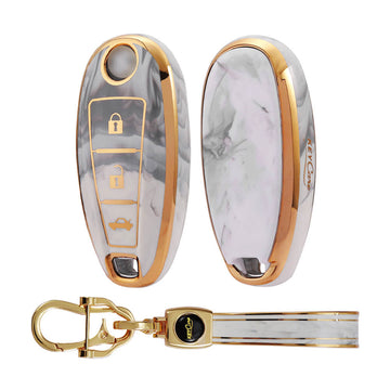 Keycare TPU Key Cover and Keychain For Suzuki : Baleno, Ciaz, Ignis, S-Cross, Vitara Brezza 3 Button Smart Key (TP04)
