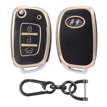 Keyzone TPU Key Cover and Keychain For Hyundai : Creta, I20 2020, I20 Elite, I20 Active, Grand I10, Aura, Xcent 19 Onwards, Venue Flip Key (KZTP10_Zinc_Alloy)