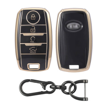 Keyzone TPU Key Cover and Keychain For Kia : Sonet, Seltos 2020, Carens, Sonet X-line 4 Button Smart Key (KZTP61_Zinc_Alloy)