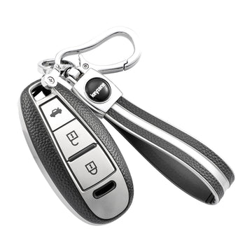 Keyzone leather TPU key cover and keychain compatible for Ciaz, Baleno, S-cross, Vitara Brezza, Ignis, Swift, Ertiga 3b smart key (LTPU04_LTPUKeychain)