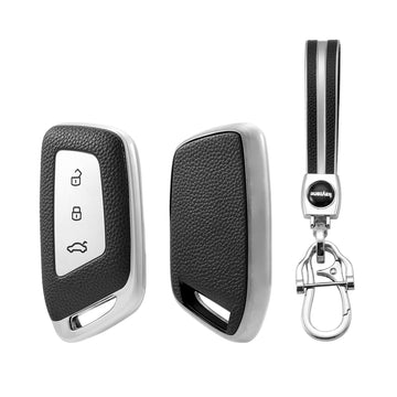 Keyzone Leather TPU Key Cover and Keychain Compatible for MG Hector Smart Key (LTPU64_LTPUKeychain)