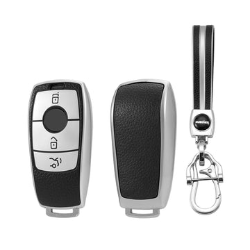 Keyzone® Leather TPU Car Key Cover and Keychain Compatible for Mercedes Benz E-Class S-Class A-Class C-Class G-Class 2020 Onwards New Smart Key (LTPU70_LTPUKeychain)