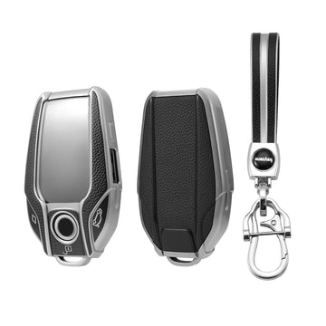 Keyzone Leather TPU Key Cover and Keychain Compatible for BMW X Series LCD Display Smart Key (LTPU68_LTPUKeychain)