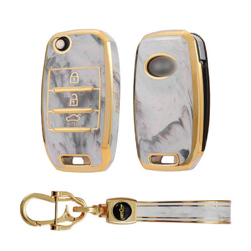 Keycare TPU Key Cover and Keychain For Kia : Seltos, Sonet, Carens 3 Button Flip Key (TP35)