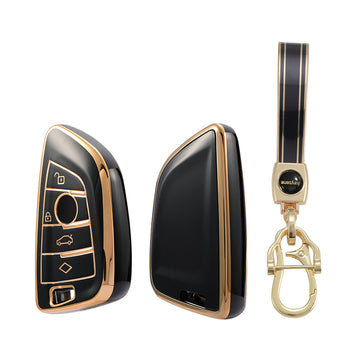Keyzone TPU Key Cover and Keychain For BMW : X1, X3, X6, X5, 5 Series, 6 Series, 7 Series 4 Button Smart Key (T2) (TP52, TPKeychain)