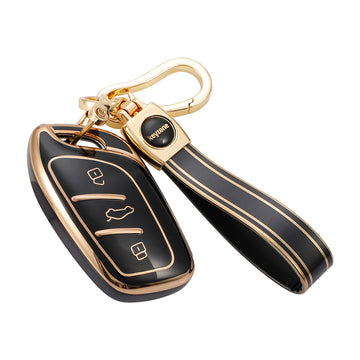 Keyzone TPU Key Cover and Keychain For MG : MG ZS EV, Astor 3 Button Smart Key (TP65, TPKeychain)