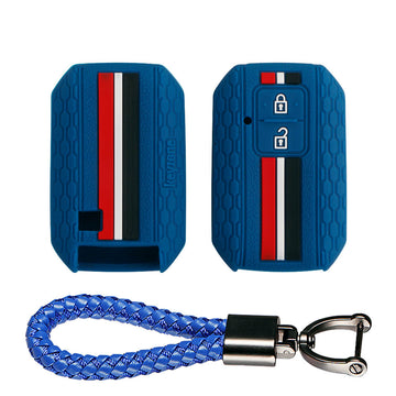 Keyzone striped cover and keychain fit for : Victoris, Jimny, Baleno, Grand Vitara, Xl6, Ignis, Swift, Ertiga, New Brezza 2022, Fronx, Dzire 2b smart key (KZS-01, Leather Thread Keychain)