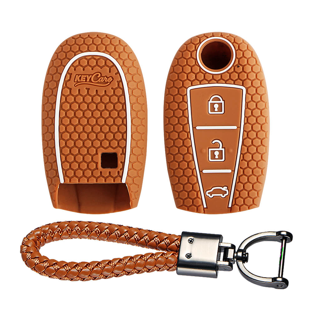 Keycare silicone key cover and keyring fit for : Urban Cruiser smart key (KC-04, Leather Thread Keychain) - Keyzone
