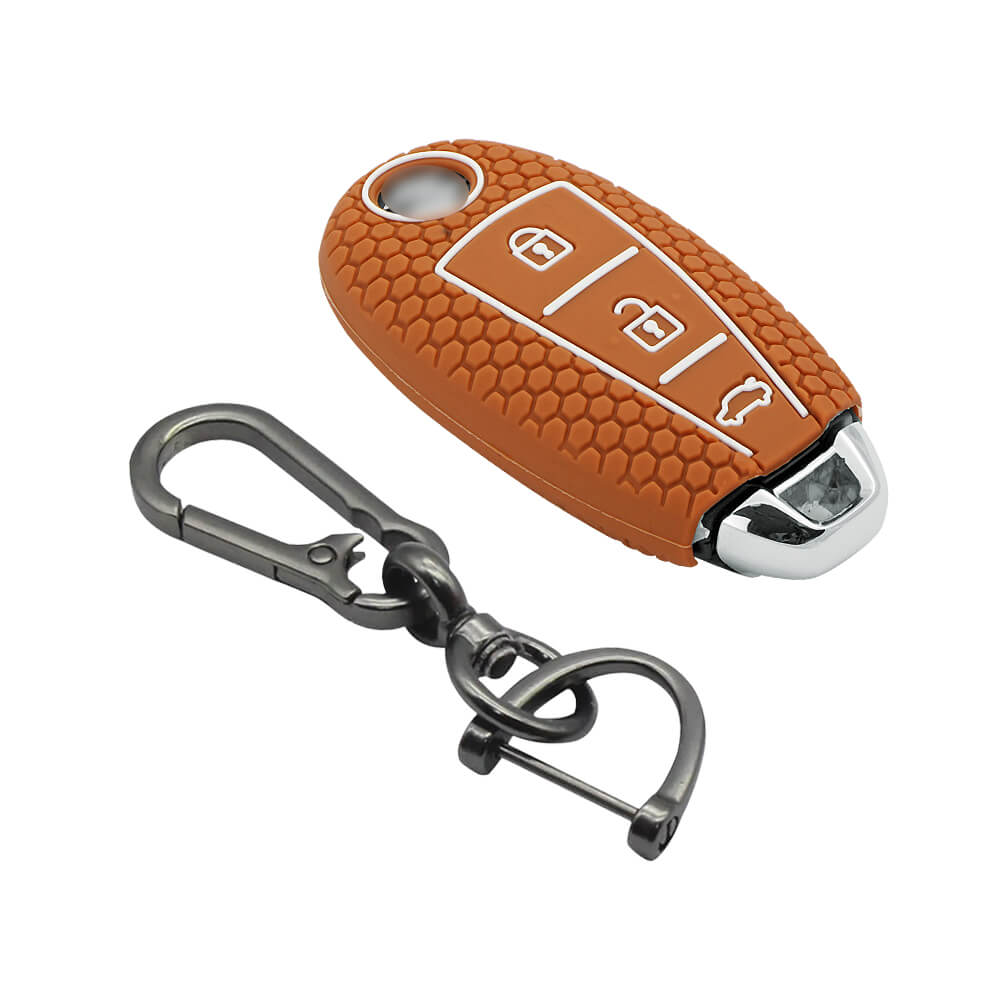Keycare silicone key cover and keychain fit for : Ciaz, Baleno, S-cross, Vitara Brezza, Ignis, Swift, Ertiga 3b smart key (KC-04, Zinc Alloy) - Keyzone
