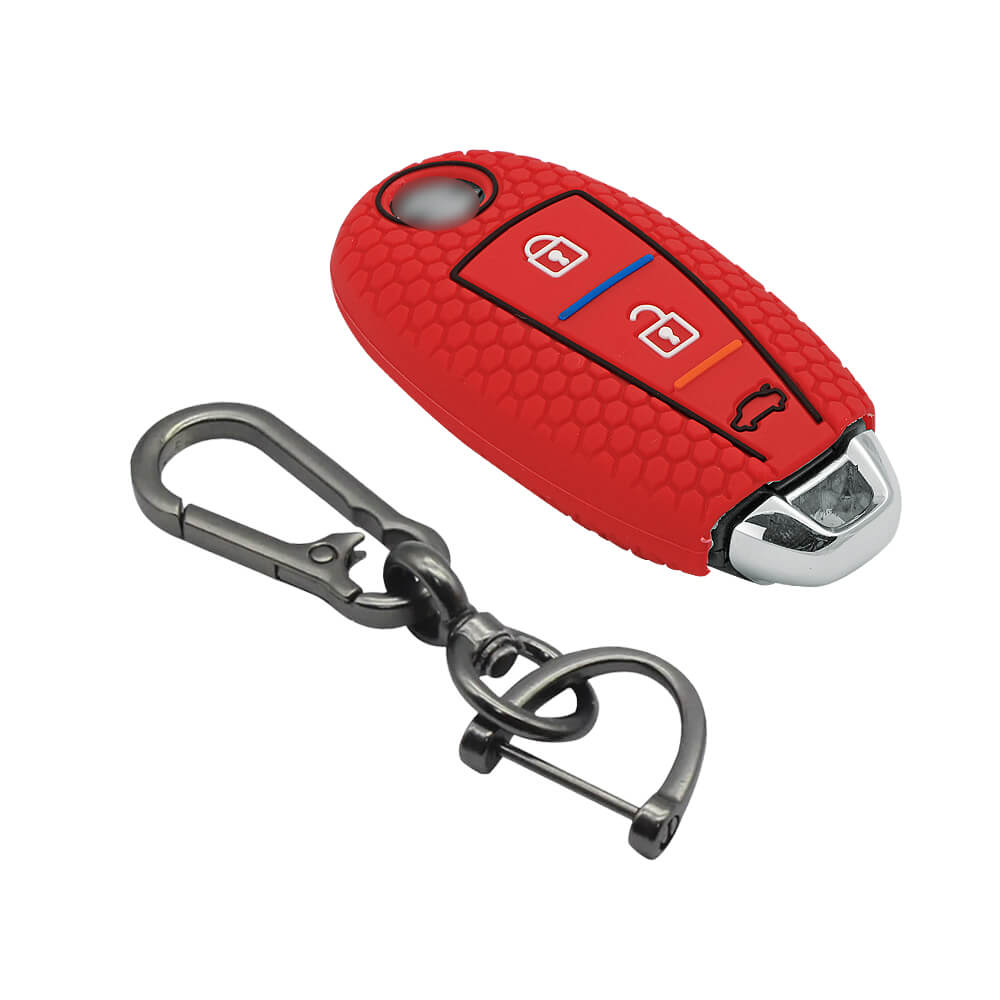 Keycare silicone key cover and keychain fit for : Ciaz, Baleno, S-cross, Vitara Brezza, Ignis, Swift, Ertiga 3b smart key (KC-04, Zinc Alloy) - Keyzone