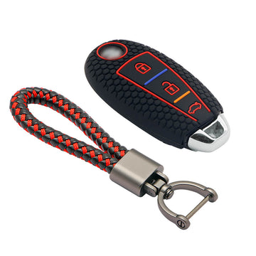 Keycare silicone key cover and keychain fit for : Ciaz, Baleno, S-cross, Vitara Brezza, Ignis, Swift, Ertiga 3b smart key (KC-04, Leather Thread keychain)