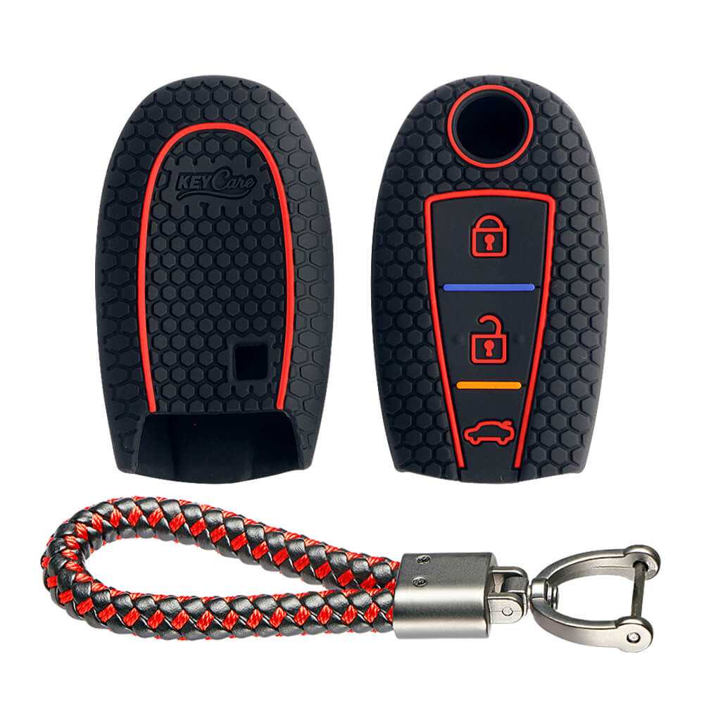 Keycare silicone key cover and keyring fit for : Urban Cruiser smart key (KC-04, Leather Thread Keychain)
