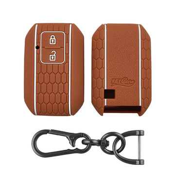 Keycare silicone key cover and keyring fit for : Glanza, Urban Cruiser Hyryder, Rumion 2 button smart key (KC-05, Zinc Alloy) - Keyzone