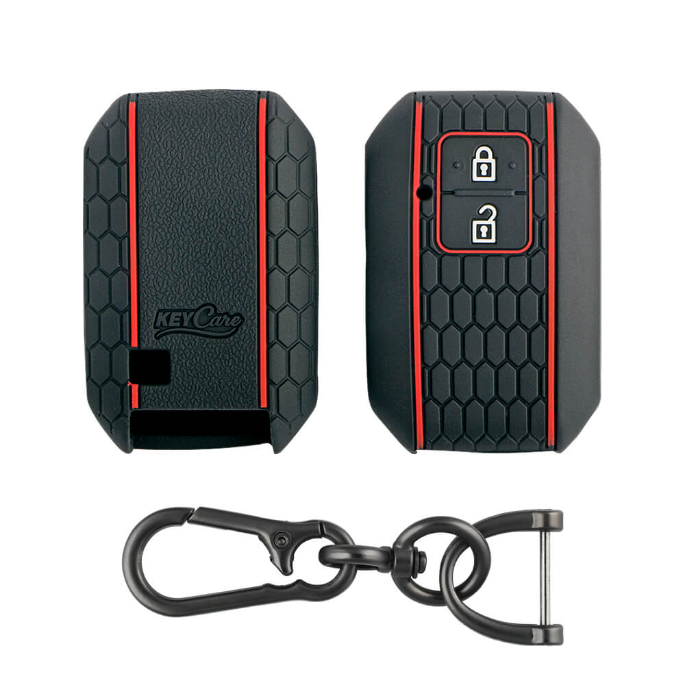 Keycare silicone key cover and keyring fit for : Glanza, Urban Cruiser Hyryder, Rumion 2 button smart key (KC-05, Zinc Alloy) - Keyzone