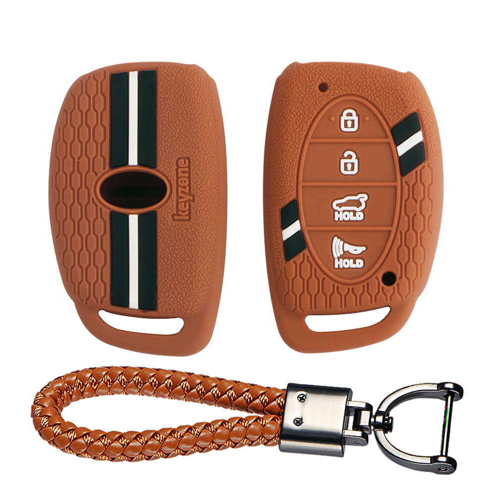 Keyzone striped key cover and keychain fit for : Venue, Elantra, Tucso