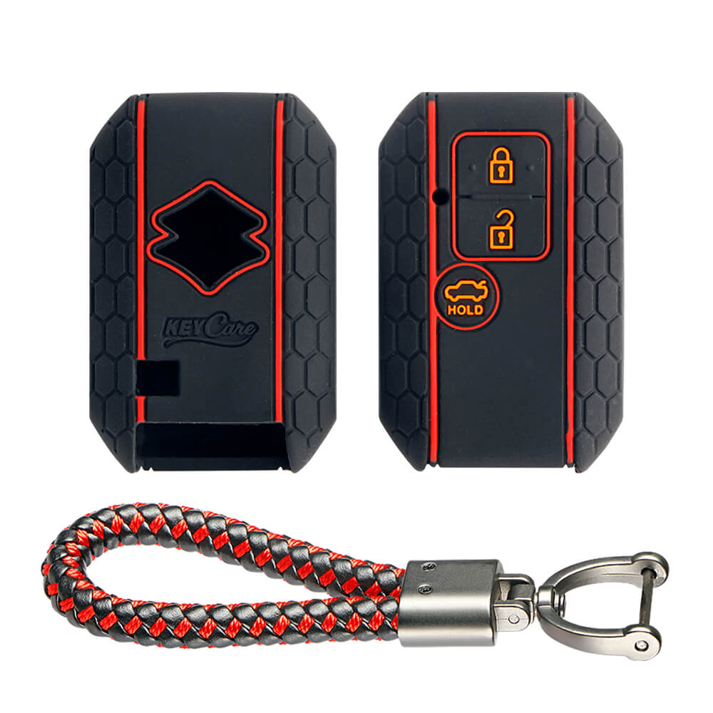 Keycare silicone key cover and keyring fit for : Dzire, Ertiga 3b smart key (KC-06, Leather Thread Keyring) - Keyzone