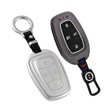 Keyzone Combo Pack – ABS & Aluminium Alloy Key Cover for Nexon, Altroz, Harrier, Tigor, Safari, Punch 4 Button Smart Key (ABS08 + ALM08)