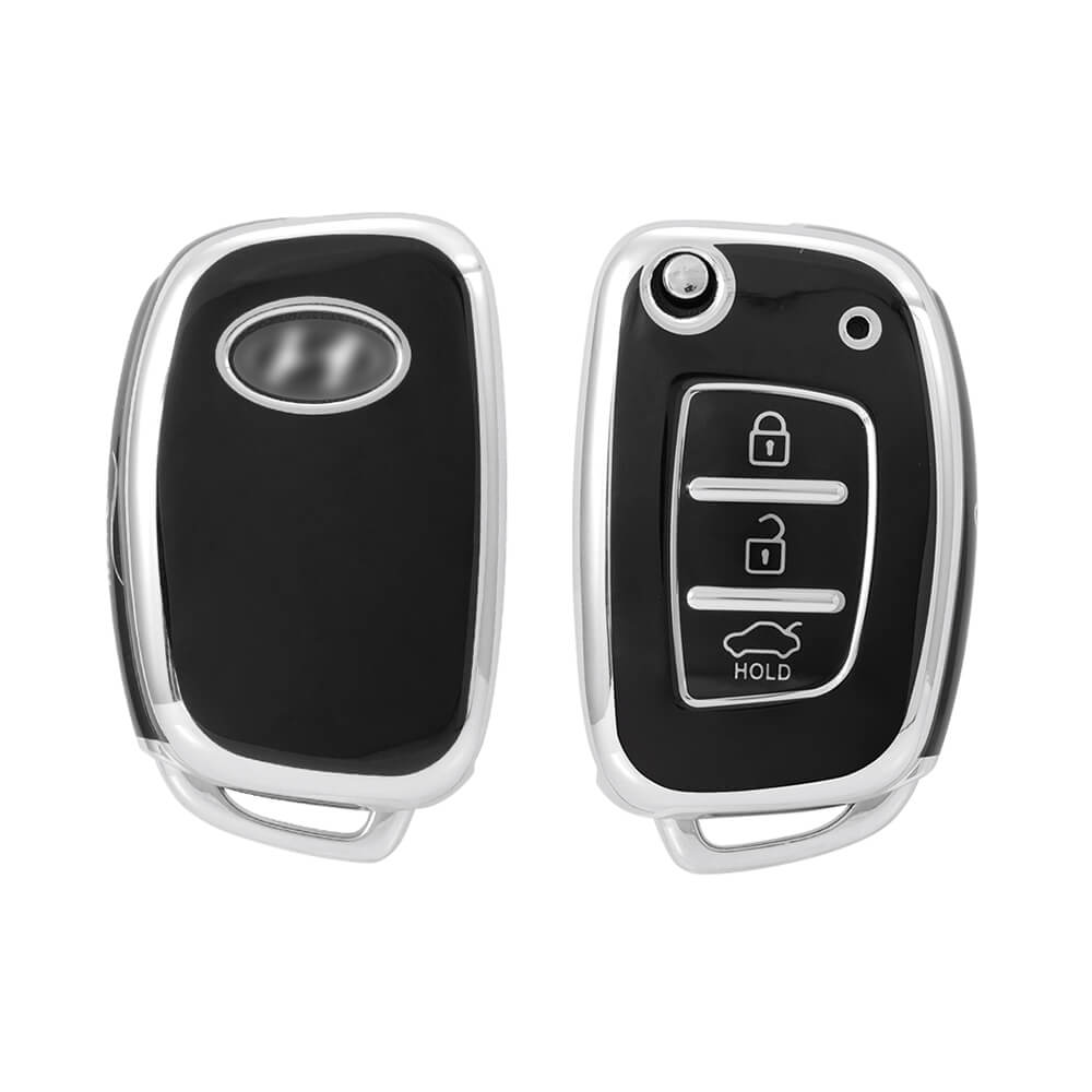 Keyzone Pack of 2 TPU Key Cover For Hyundai : Creta, I20 2020, I20 Elite, I20 Active, Grand I10, Aura, Xcent 19 Onwards, Venue Flip Key (KZTP10-Pack of 2) - Keyzone