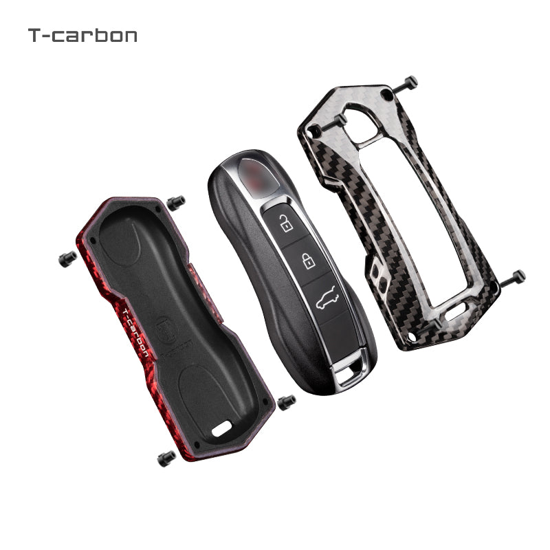 T-carbon genuine carbon fibre key cover and keychain Compatible for Taycan, Cayenne, Panamera, 911, Carrera smart key - Keyzone
