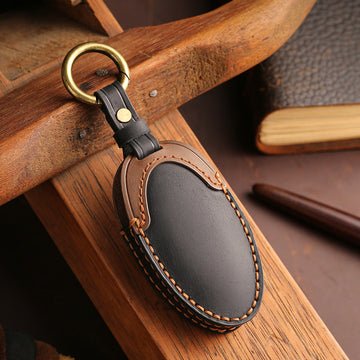 keyzone Dual Leather Key Cover Compatible for Hyundai Venue N Line 3 Button smart Key.(KDL94)