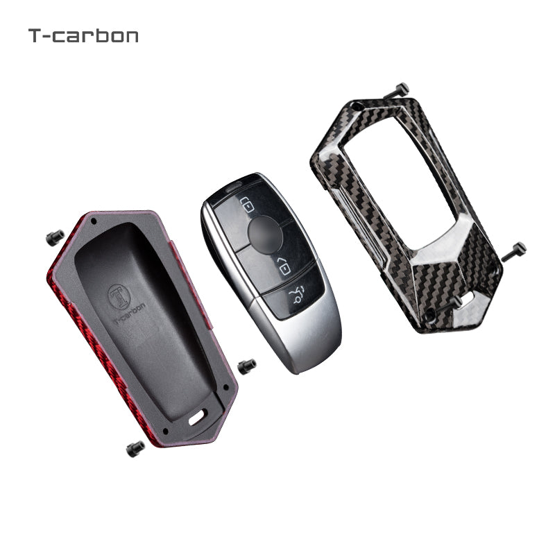 T-carbon genuine carbon fibre key cover and keychain Compatible for Mercedes Benz E-Class S-Class A-Class C-Class G-Class 2020 Onwards New Smart Key - Keyzone