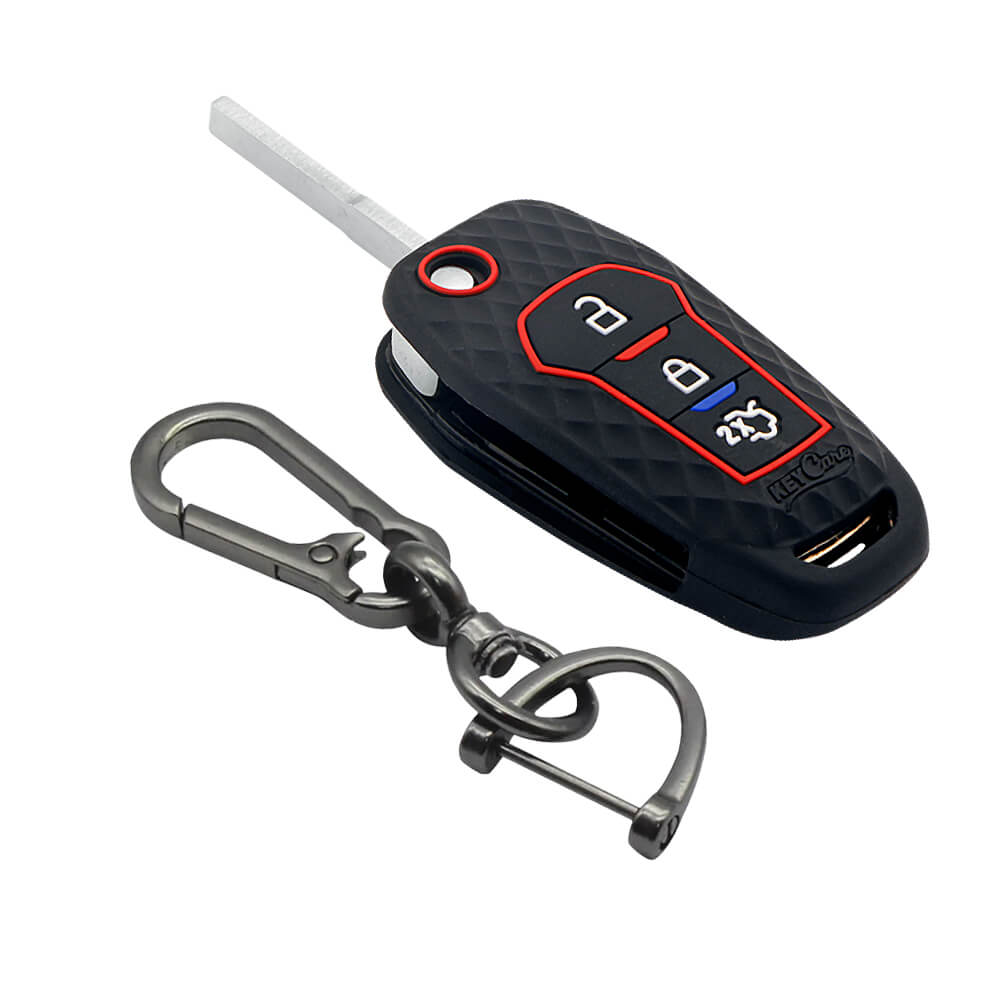 Keycare silicone key cover and keyring fit for : Ford Figo Aspire, Endeavour flip key (KC-12, Zinc Alloy) - Keyzone