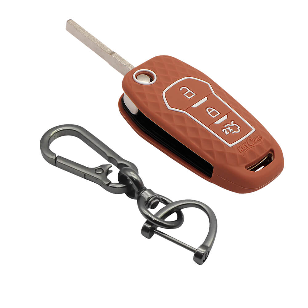 Keycare silicone key cover and keyring fit for : Ford Figo Aspire, Endeavour flip key (KC-12, Zinc Alloy) - Keyzone