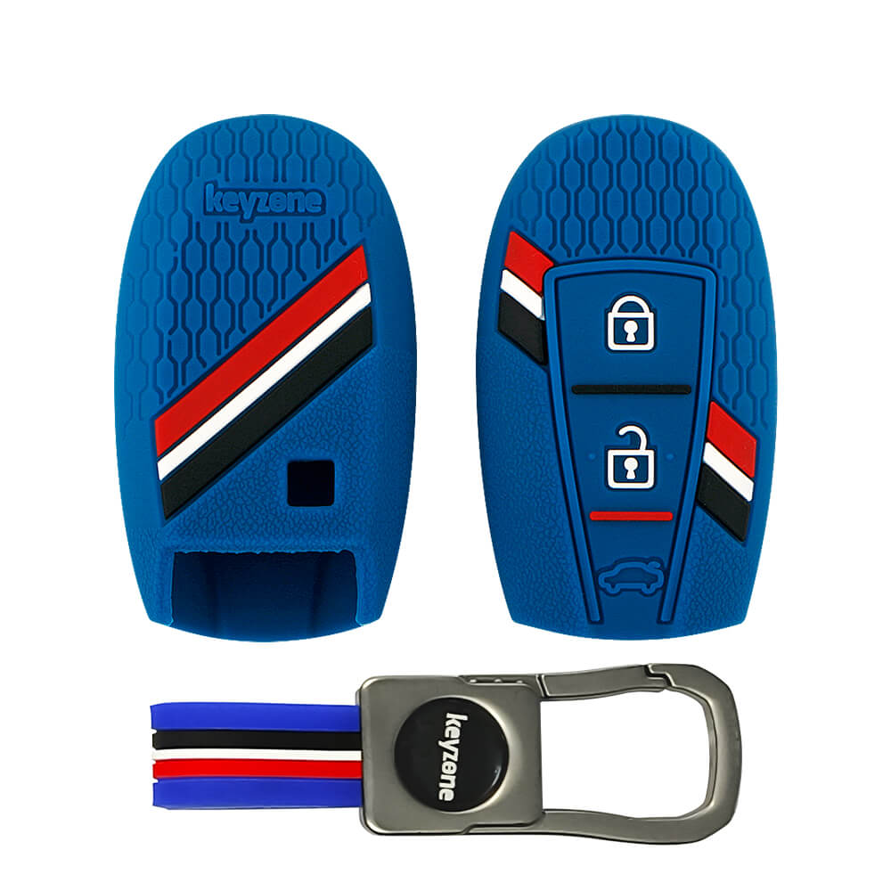 Keyzone Striped Silicone Key Cover & metal striped keychain for Ciaz,