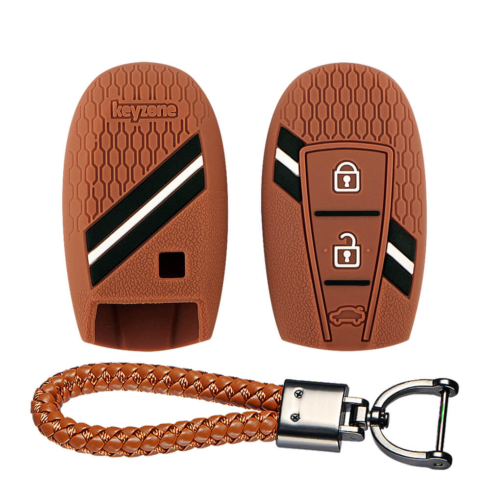 Keyzone striped key cover and keychain fit for : Urban Cruiser smart key (KZS-12, Leather Thread keychian)