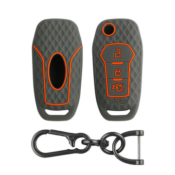Keycare silicone key cover and keyring fit for : Ford Figo Aspire, Endeavour flip key (KC-12, Zinc Alloy)