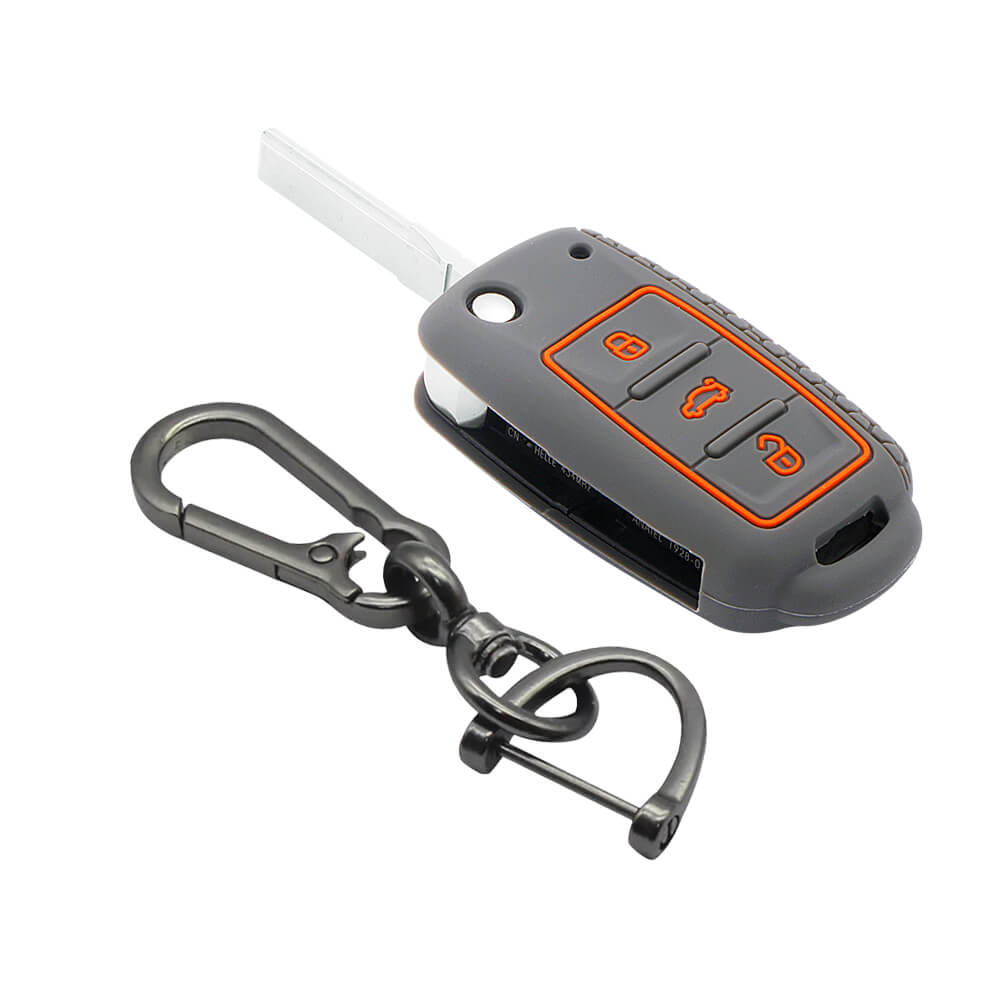 Keycare silicone key cover and keyring fit for : Polo, Vento, Jetta, Ameo 3b flip key (KC-13, Zinc Alloy) - Keyzone