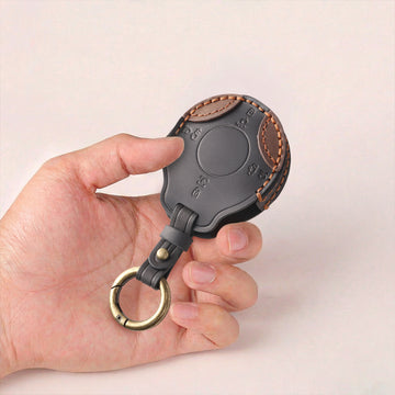 Keyzone dual leather key cover Compatible for Tata Harrier EV Smart Key.