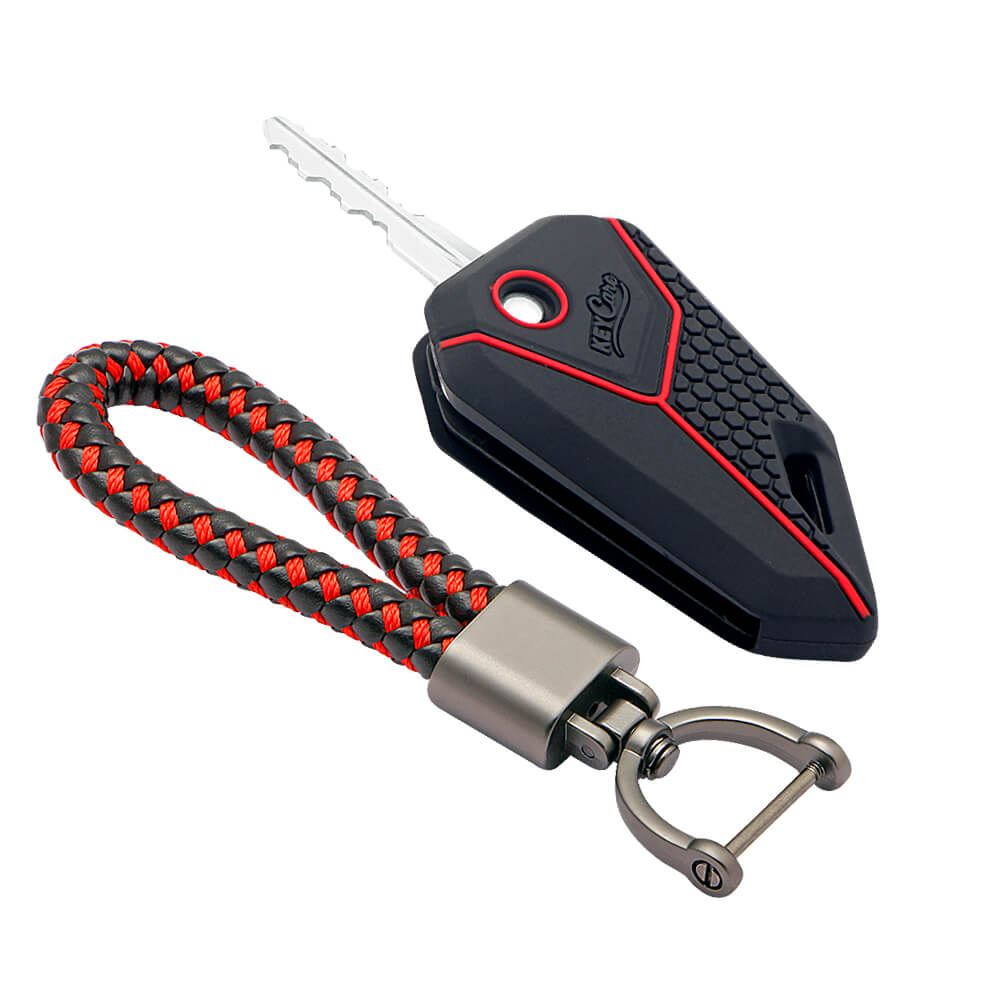 Keycare silicone key cover and keyring fit for : Universal Bike flip key (KC-15, Leather Thread Keychain) - Keyzone