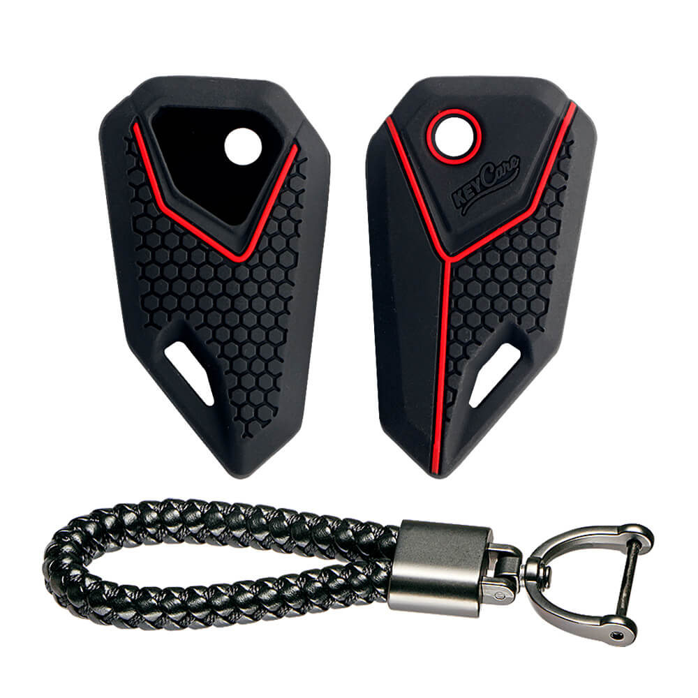 Keycare silicone key cover and keyring fit for : Universal Bike flip key (KC-15, Leather Thread Keychain) - Keyzone