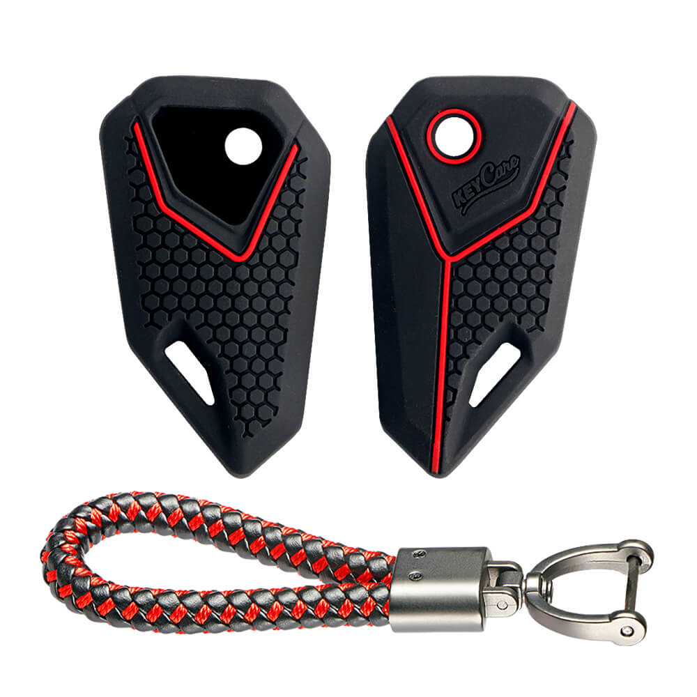 Keycare silicone key cover and keyring fit for : Universal Bike flip key (KC-15, Leather Thread Keychain)