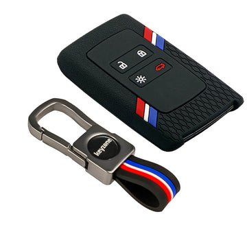 Keyzone striped silicone key cover & metal striped keyring for Renault Triber, Kiger Smart Card (KZS-16,KZMTKC)