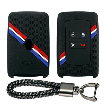 Keyzone striped key cover and keychain fit for : Triber, Kiger smart card (KZS-16, Leather Thread Keychain) - Keyzone