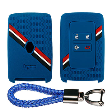 Keyzone striped key cover and keychain fit for : Triber, Kiger smart card (KZS-16, Leather Thread Keychain) - Keyzone
