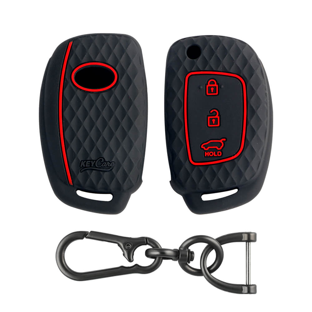 Keycare silicone key cover and keyring fit for : I20, Verna, Xcent (2012-14) flip key (KC-16, Zinc Alloy)